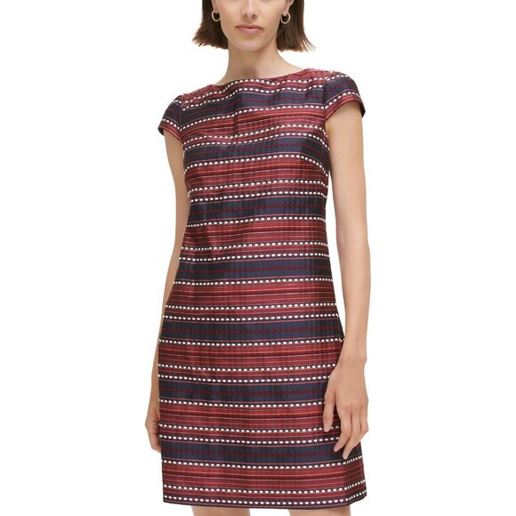 NWT Womens Size 4 Vince Camuto Textured Jacquard Cap-Sleeve Shift Mini Dress NEW - Picture 1 of 5